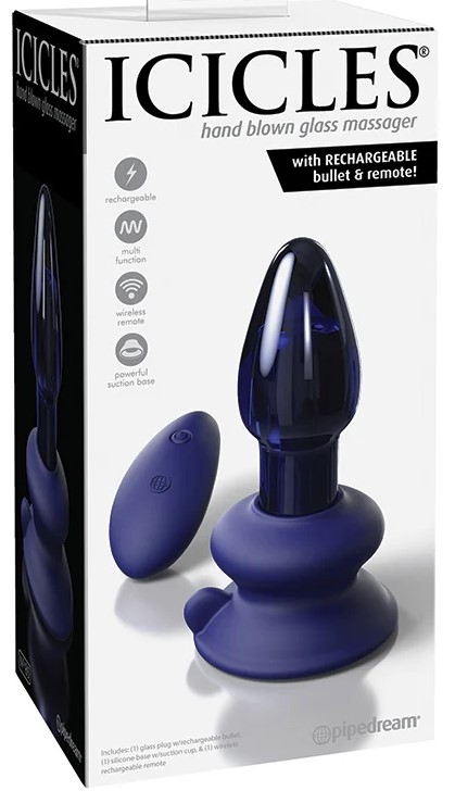 Vibrador Con Control Remoto Icicles Vidrio Azul n° 85 - imagen 1
