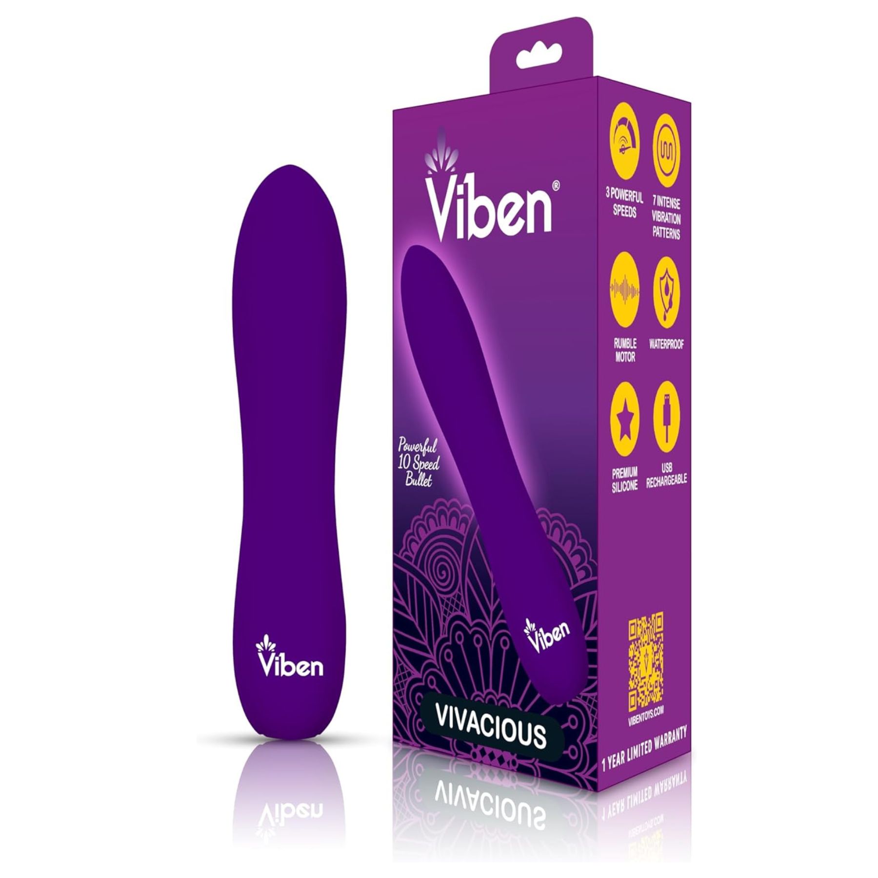 Vibrador Viben Bala Intensa 10 Funciones Violeta - imagen 3